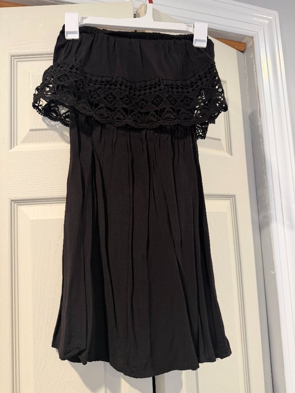 Target Xhilaration Black Strapless Crochet Lace Ruffle Mini Dress XS